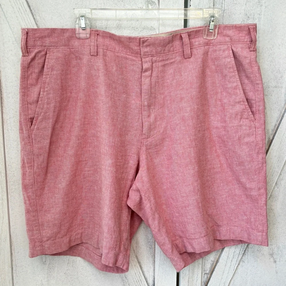 J. Crew Men’s Chino Shorts Size 38 Pink Linen Cotton Regular Fit Flat Front